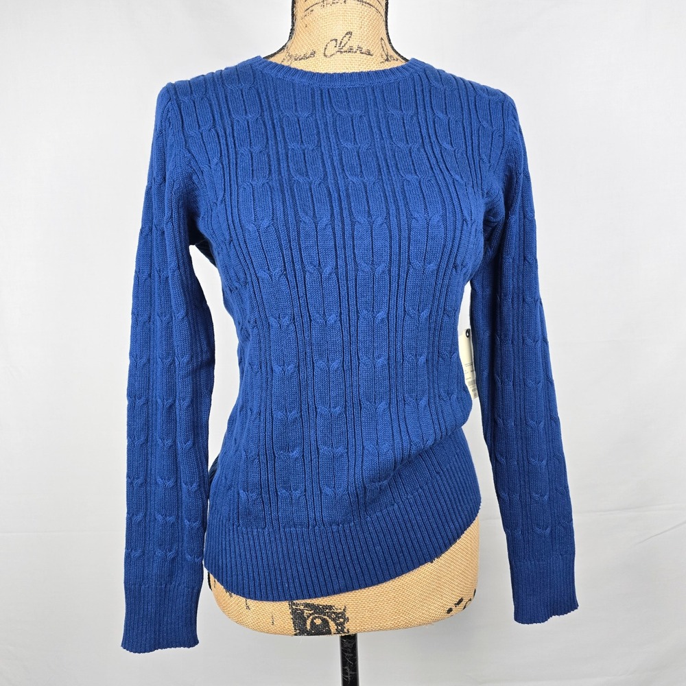 St Johns Bay Womens Cable Knit Sweater Southern Blue Crew Neck Medium NWT